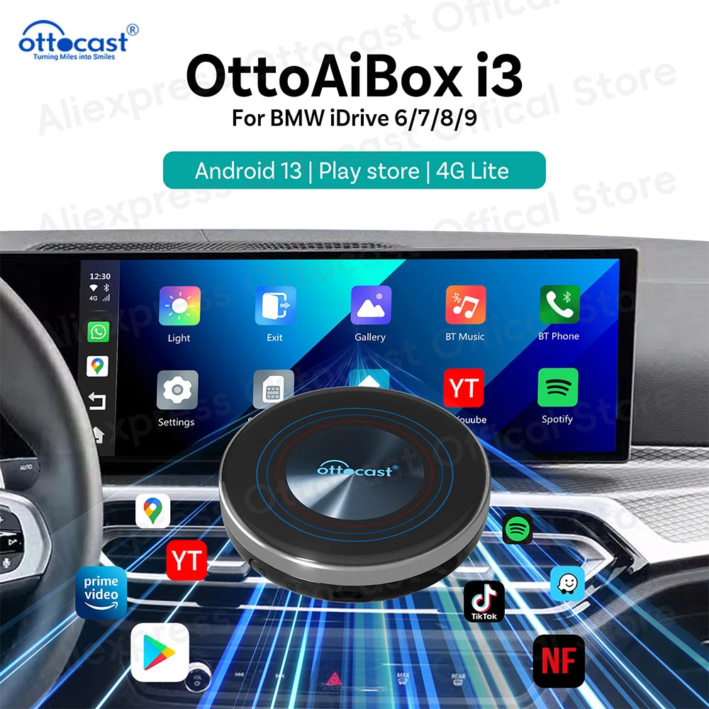 OTTOCAST i3 Android 13 AI Box for BMW iDrive 6 7 8 Wireless CarPlay